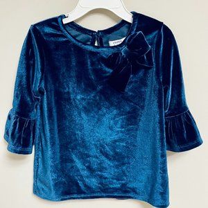 Crown & Ivy | 4T| Crushed Blue Velvet Top